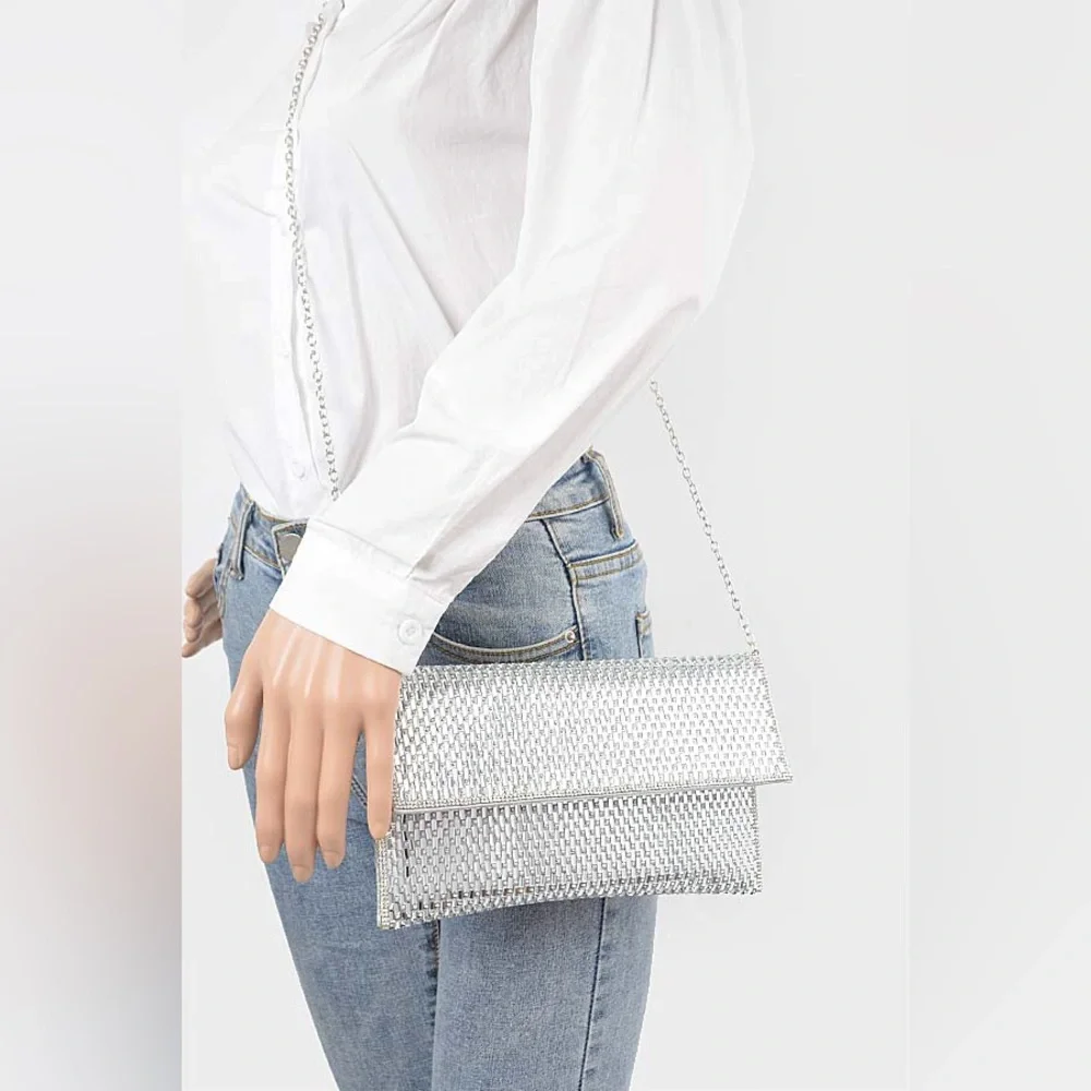 Large Silver Rhinestone Envelope Clutch Bag - Picture 2 of 6